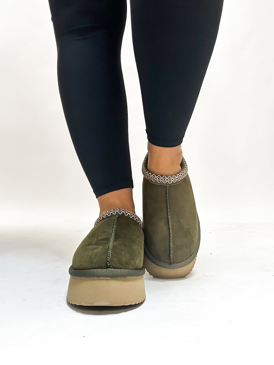 Corky's Khaki Faux Suede Pillow Talk Shoes - Macoma Boutique303 Mules & Boots