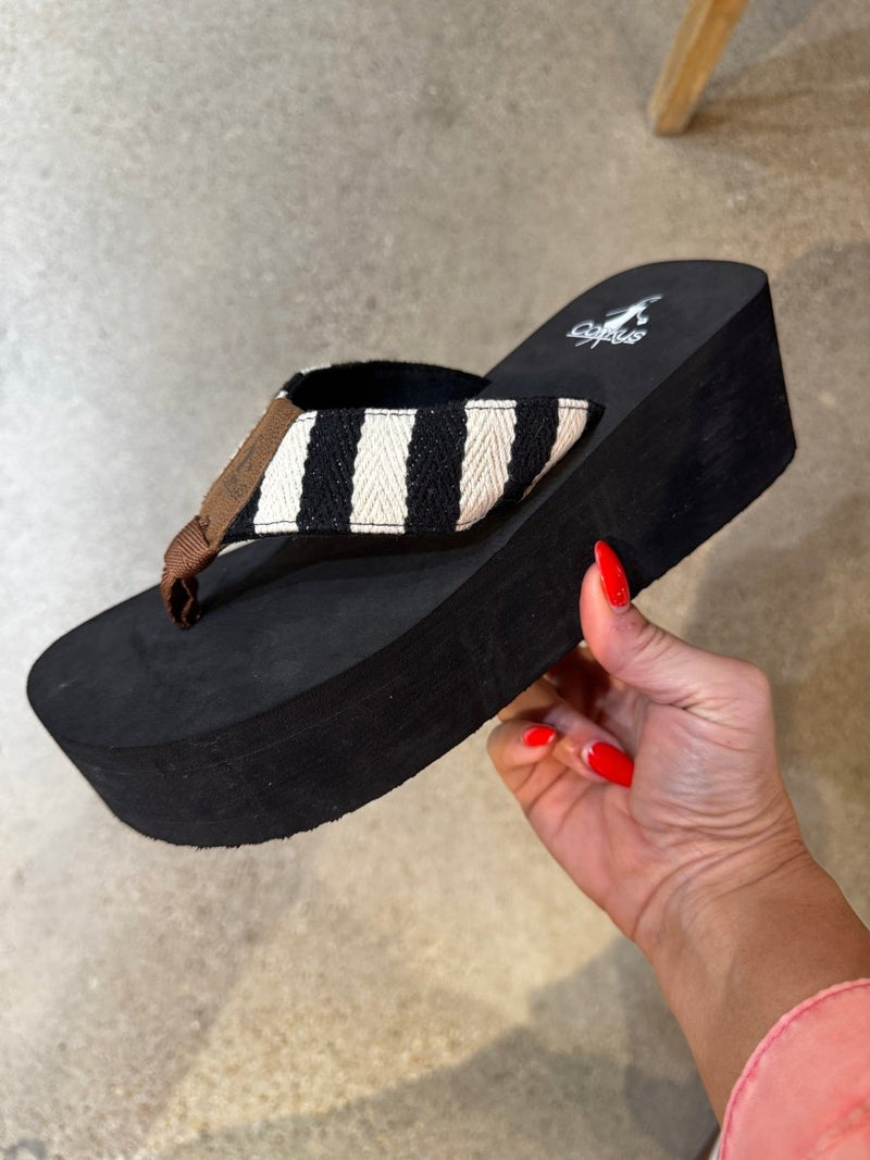 Corky's Navy Natural Stripe Take A Dip Sandals- FINAL SALE