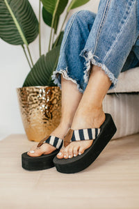 Corky's Navy Natural Stripe Take A Dip Sandals- FINAL SALE