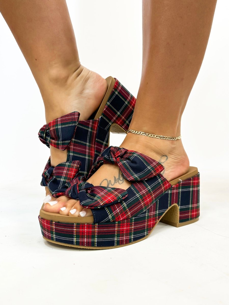Corky's Navy Plaid Put A Bow On It Heels - Macoma Boutique302 Wedges & Heels
