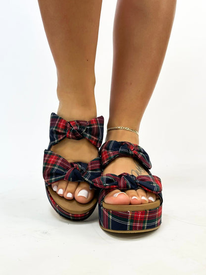 Corky's Navy Plaid Put A Bow On It Heels - Macoma Boutique302 Wedges & Heels