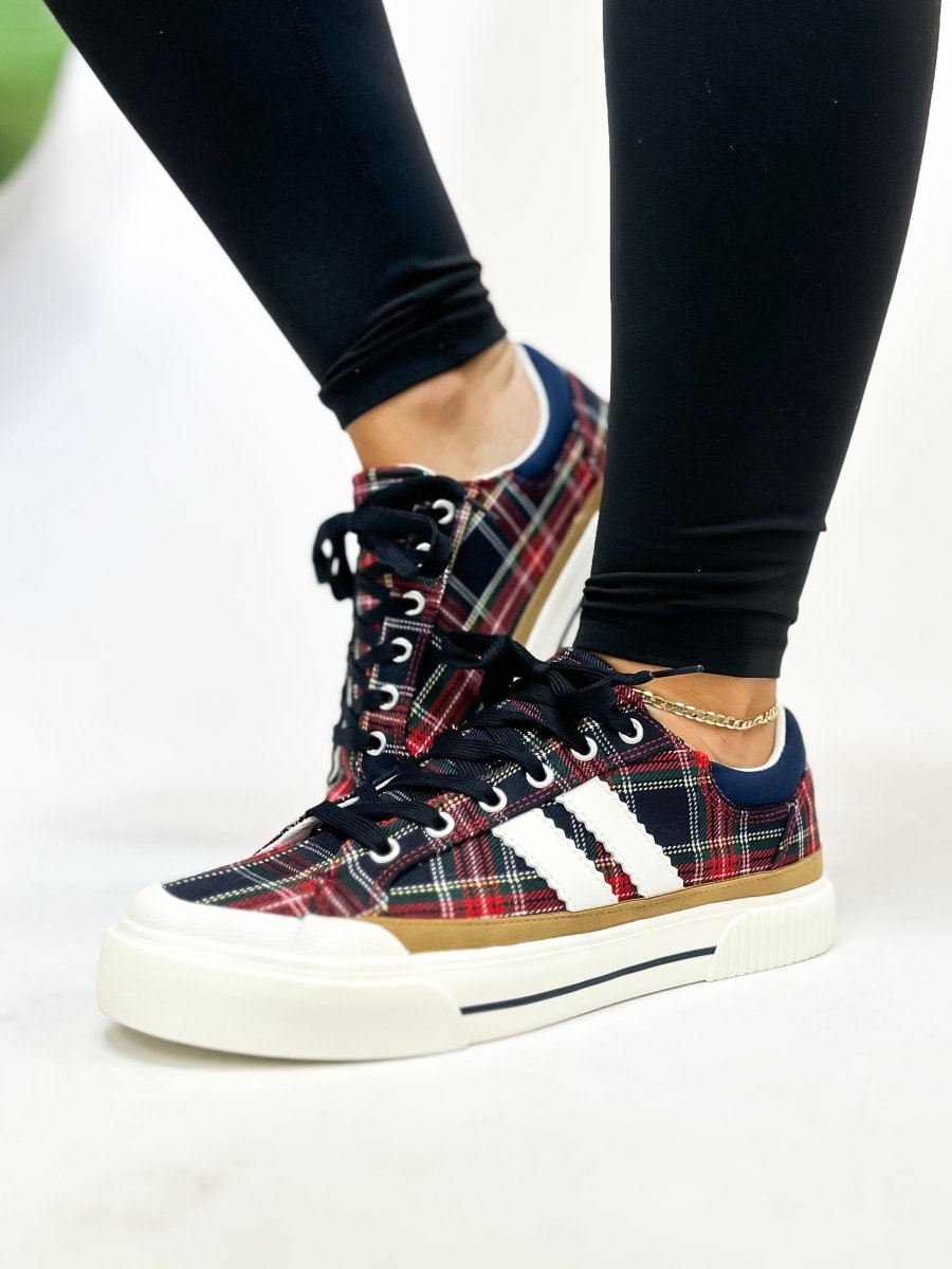 Corky's Navy Plaid That's Her Sneakers - Macoma Boutique301 Sneakers