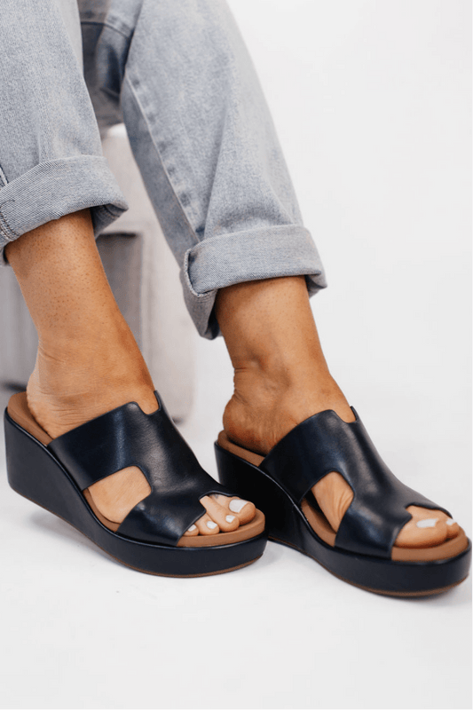 Corky's Navy Pucker Up Sandals FINAL SALE - Macoma Boutique302 Wedges & Heels