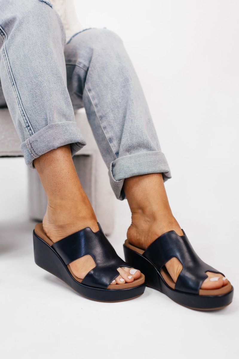 Corky's Navy Pucker Up Sandals FINAL SALE - Macoma Boutique302 Wedges & Heels