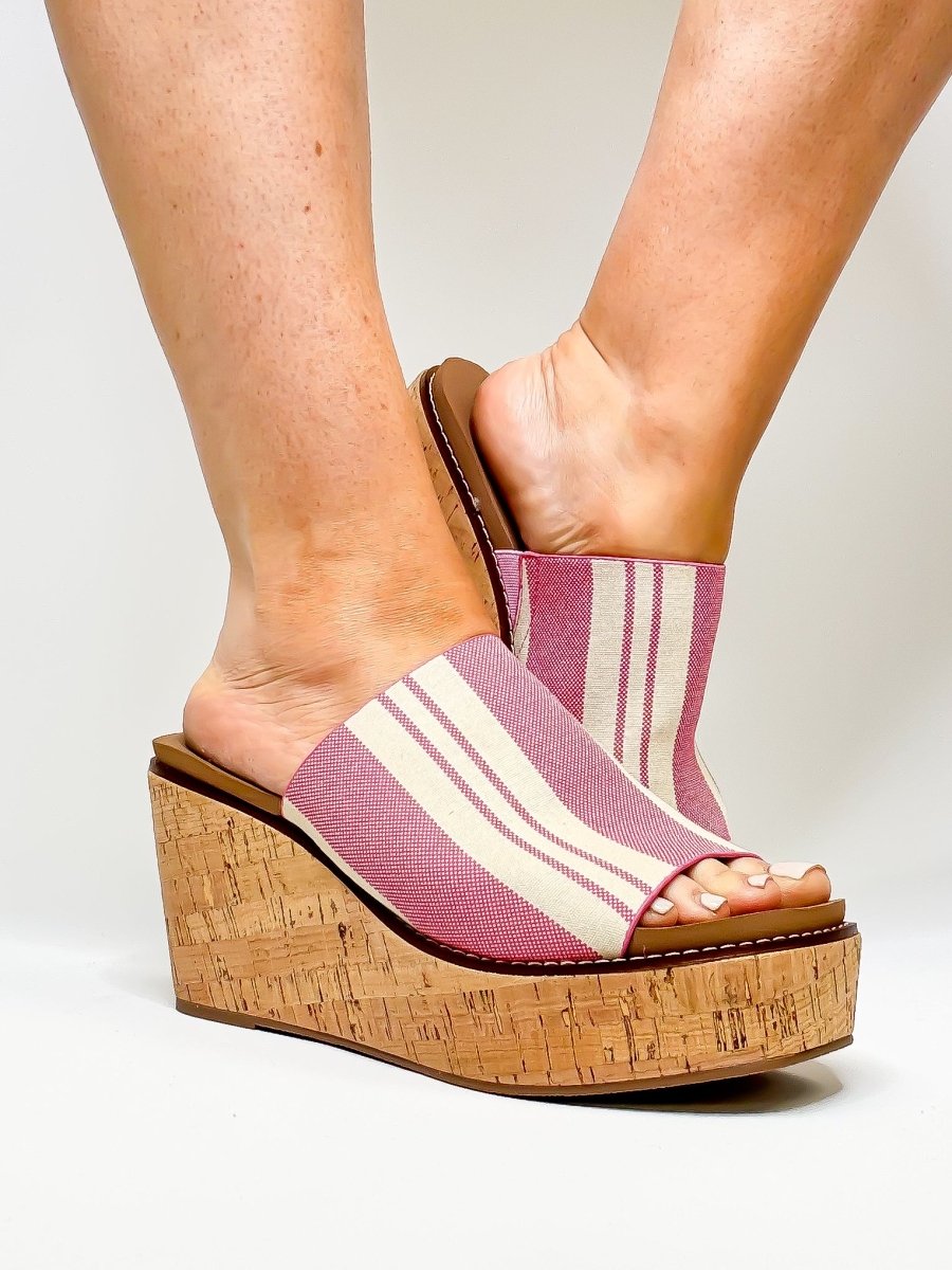 Corky's Pink Natural Stripe 2 Mugshot Shoes - Macoma Boutique302 Wedges & Heels
