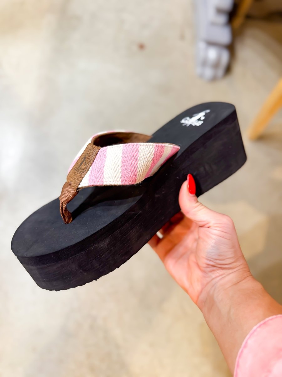 Corky's Pink Natural Stripe Take A Dip Sandals - FINAL SALE - Macoma Boutique304 Sandals