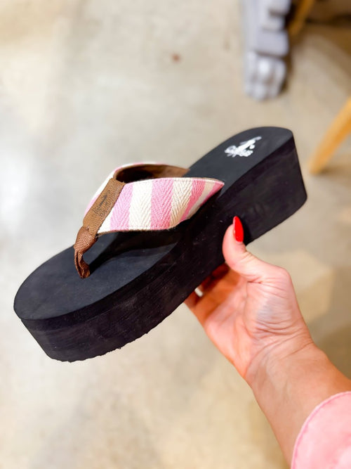 Corky's Pink Natural Stripe Take A Dip Sandals - FINAL SALE - Macoma Boutique304 Sandals