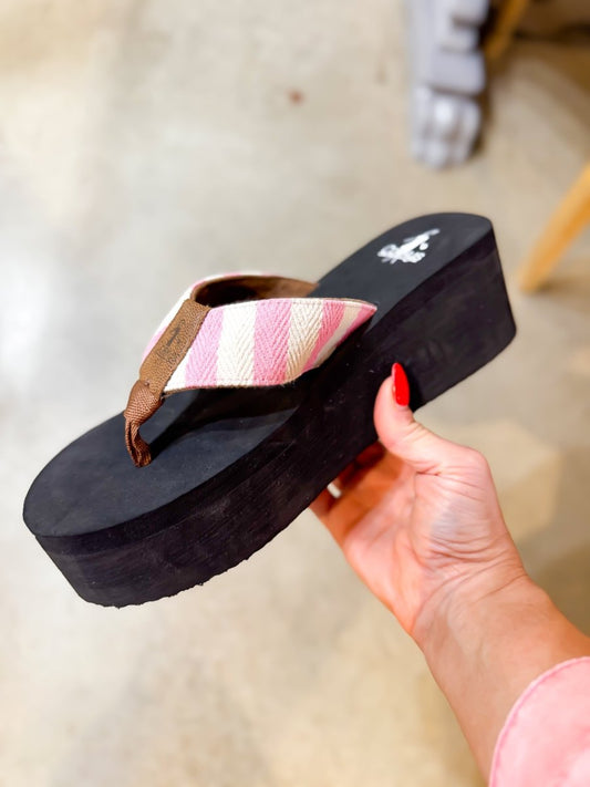 Corky's Pink Natural Stripe Take A Dip Sandals - FINAL SALE - Macoma Boutique304 Sandals