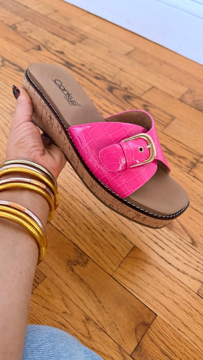 Corky's Pink Patent Croco Reality Sandals - Macoma Boutique304 Sandals
