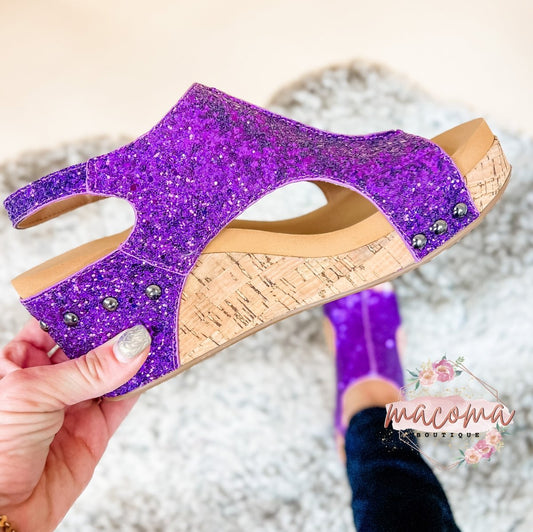 Corky's Purple Glitter Carley Sandals - FINAL SALE - Macoma Boutique302 Wedges & Heels