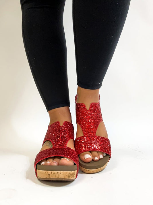 Corky's Red Chunky Glitter Refreshing Sandals - FINAL SALE - Macoma Boutique302 Wedges & Heels