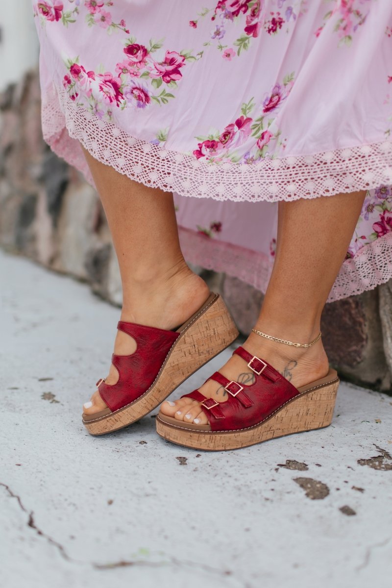 Corky's Red Crinkle Don't Mind Me Wedges - Macoma Boutique302 Wedges & Heels