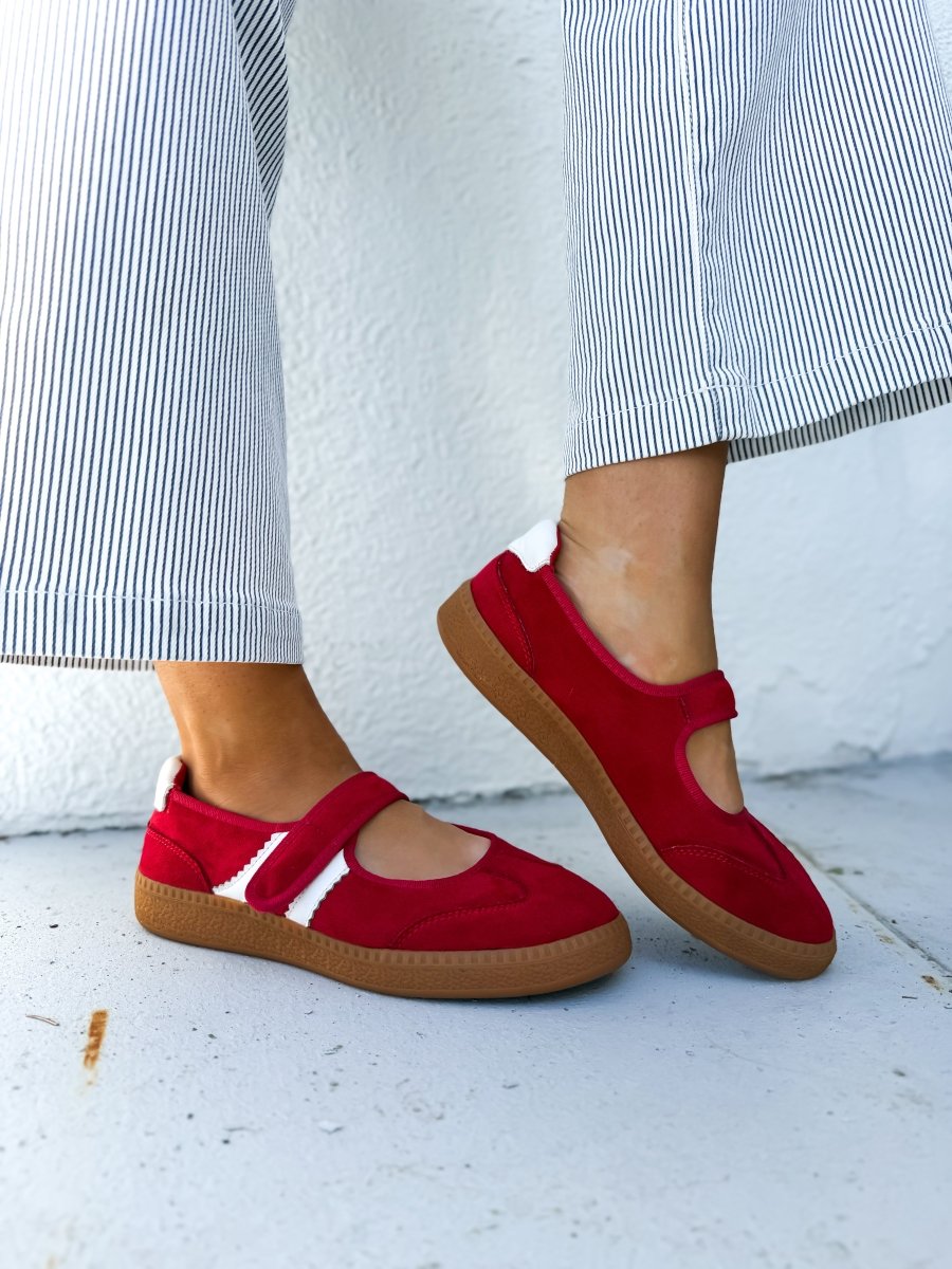 Corky's Red Faux Suede Calm Down Sneakers - Macoma Boutique301 Sneakers