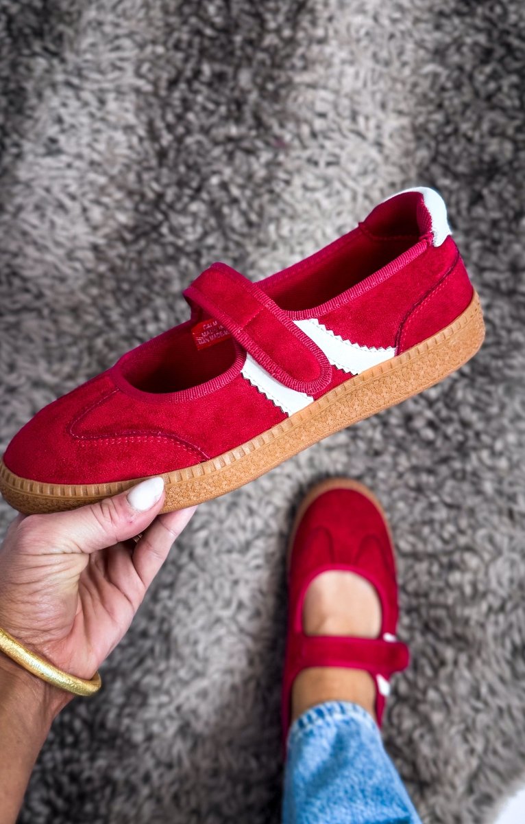 Corky's Red Faux Suede Calm Down Sneakers - Macoma Boutique301 Sneakers