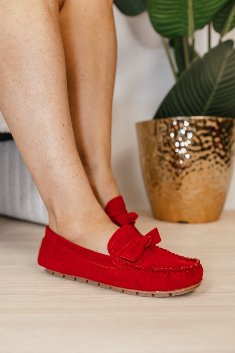 Corky's Red Faux Suede Driving Miss Daisy Flats - Macoma Boutique305 Flats