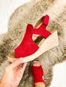 Corky's Red Faux Suede Pose Wedges FINAL SALE - Macoma Boutique302 Wedges & Heels