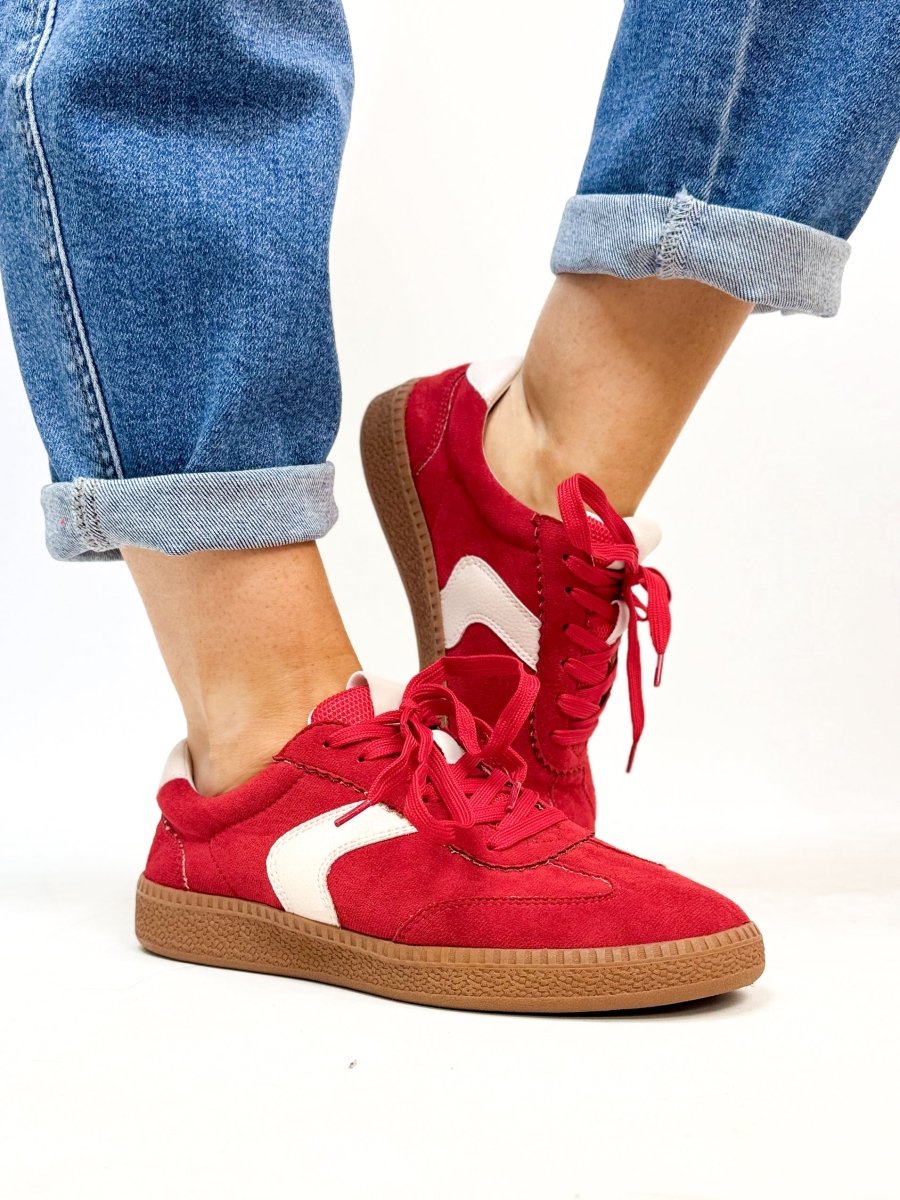 Corky's Red Faux Suede Spoiler Alert Sneakers - Macoma Boutique301 Sneakers