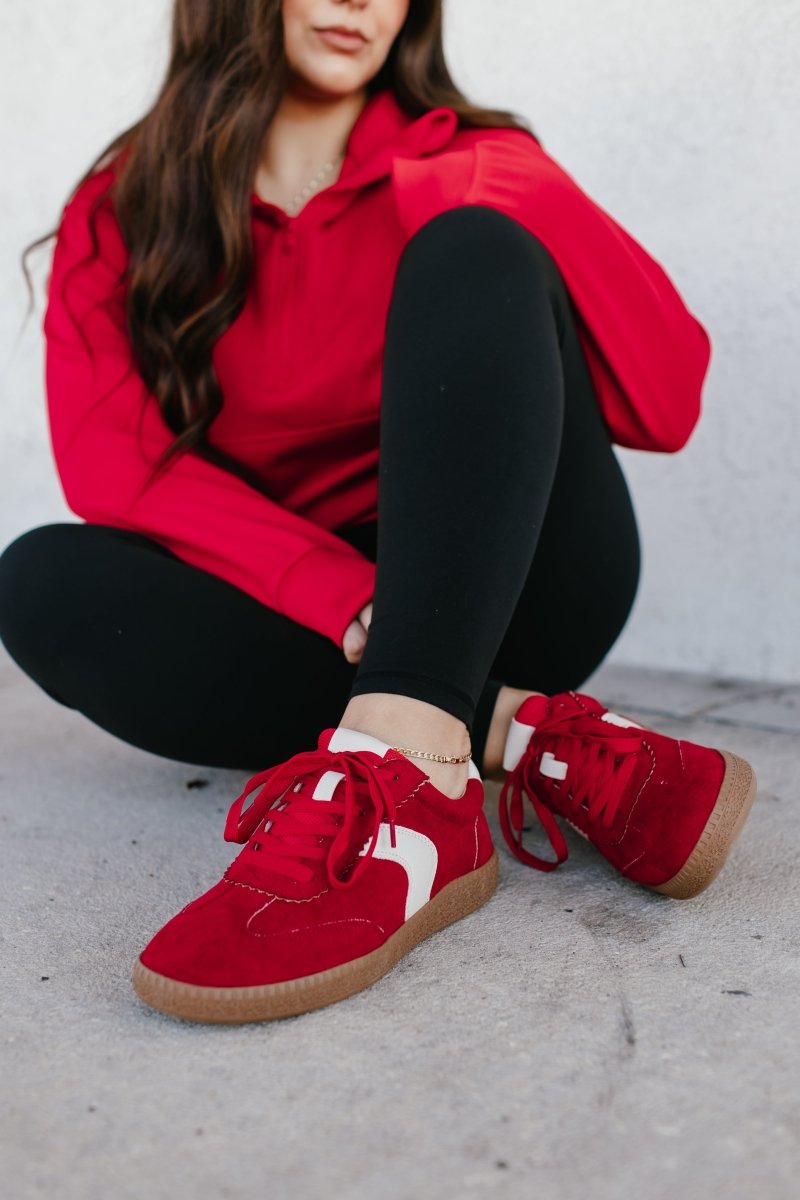 Corky's Red Faux Suede Spoiler Alert Sneakers