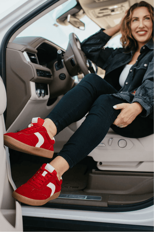 Corky's Red Faux Suede Spoiler Alert Sneakers - Macoma Boutique301 Sneakers