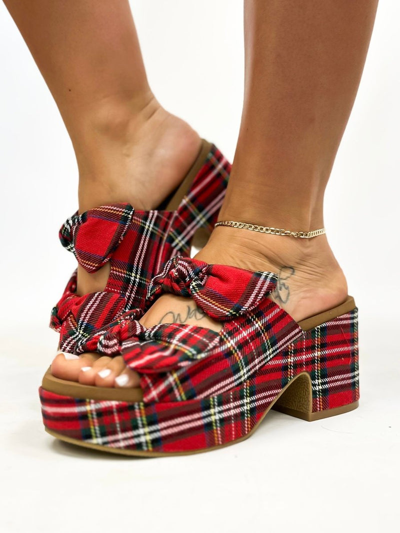 Corky's Red Plaid Put A Bow On It Heels