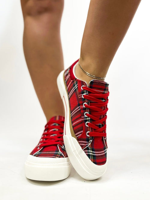 Corky's Red Plaid That's Her Sneakers - Macoma Boutique301 Sneakers
