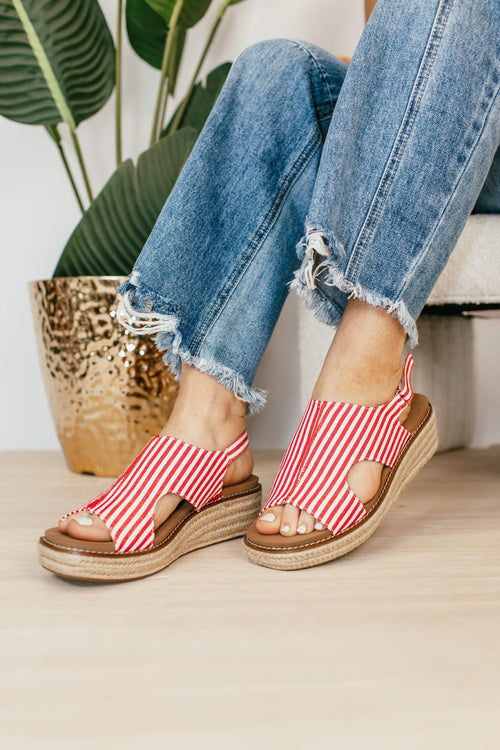 Corky's Red White Stripe Ready or Not Wedges FINAL SALE - Macoma Boutique302 Wedges & Heels