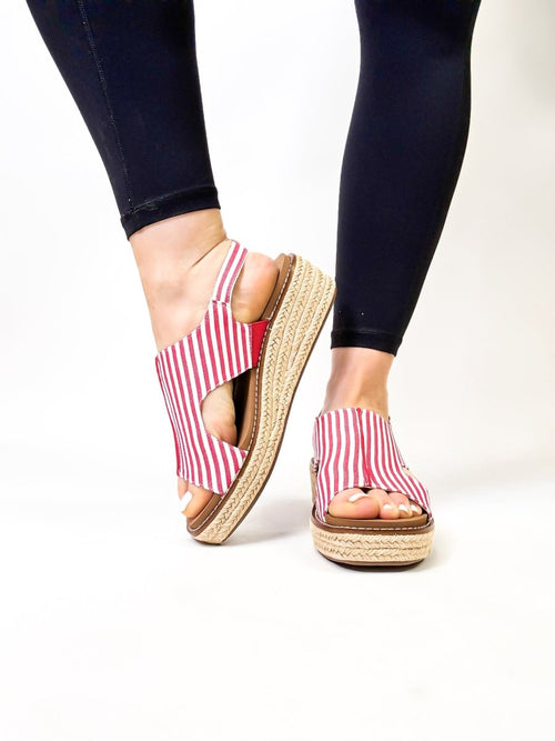 Corky's Red White Stripe Ready or Not Wedges FINAL SALE - Macoma Boutique302 Wedges & Heels