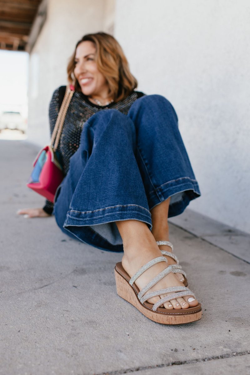 Corky's Rhinestone Champagne Toast Wedges - Macoma Boutique302 Wedges & Heels