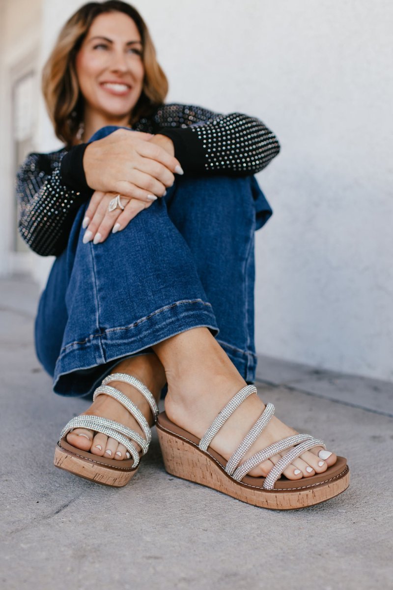 Corky's Rhinestone Champagne Toast Wedges - Macoma Boutique302 Wedges & Heels
