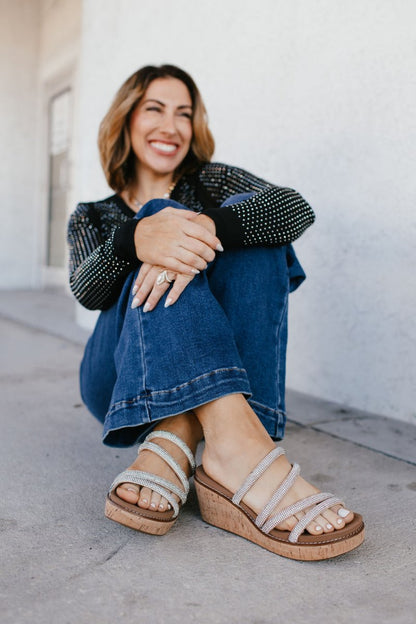 Corky's Rhinestone Champagne Toast Wedges - Macoma Boutique302 Wedges & Heels