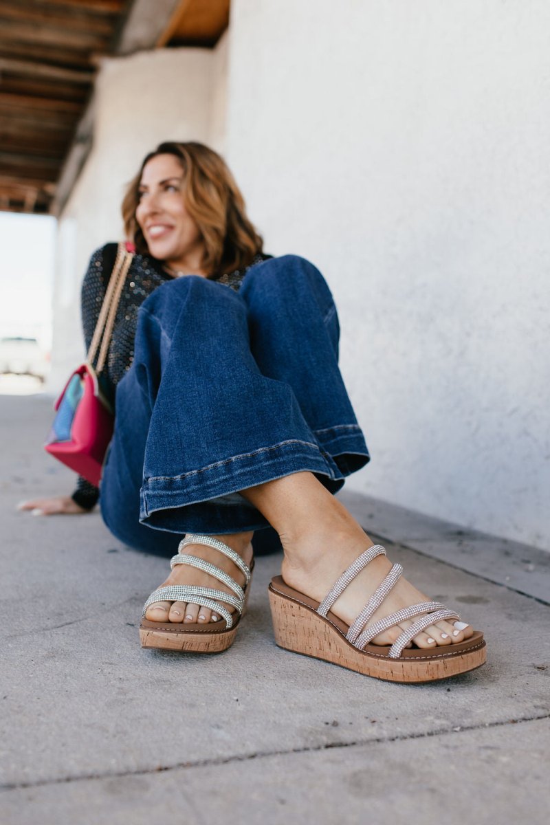 Corky's Rhinestone Champagne Toast Wedges - Macoma Boutique302 Wedges & Heels