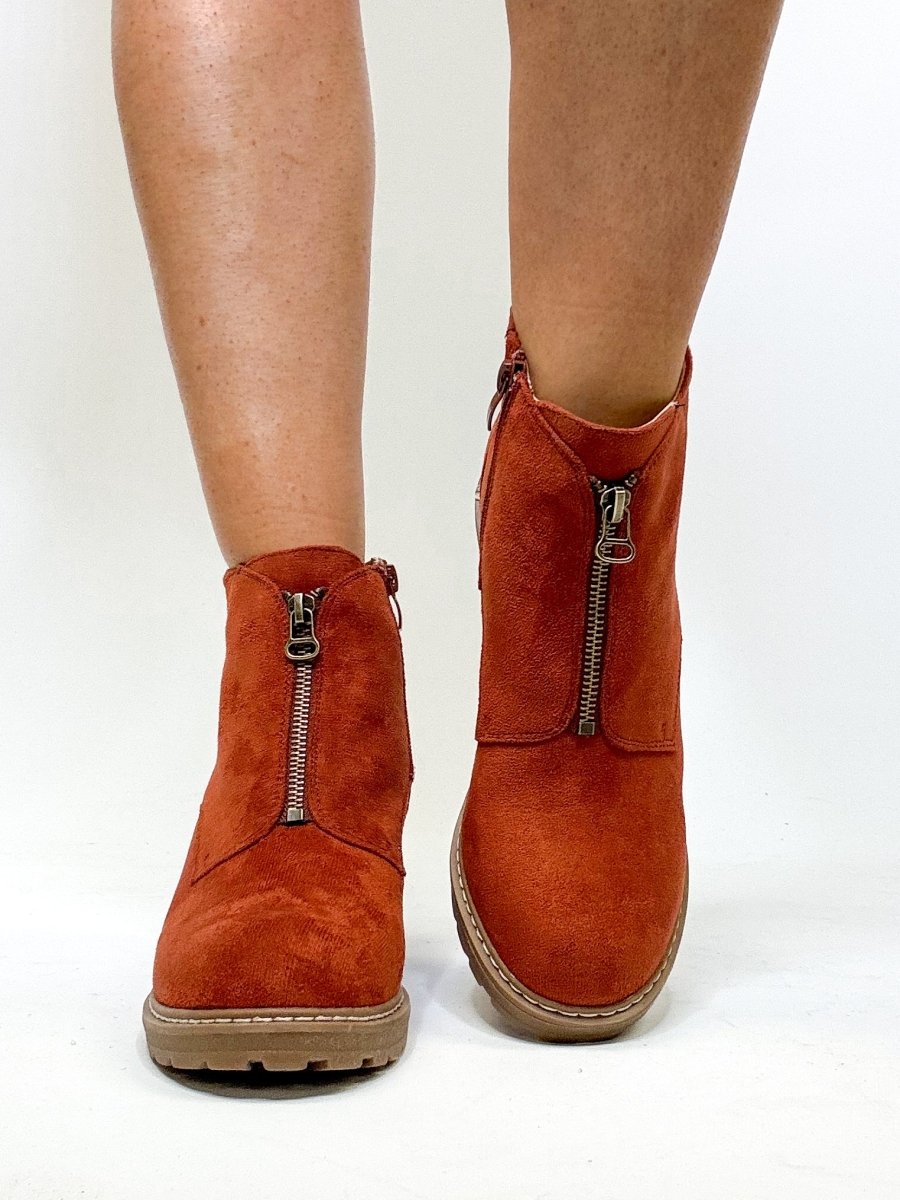 Corky's Rust Faux Suede Graham Cracker Boots - Macoma Boutique303 Mules & Boots