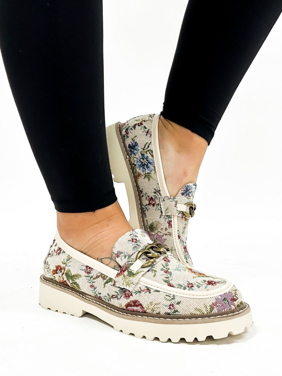 Corky's Sand Brocade Floral Literally Shoes FINAL SALE - Macoma Boutique303 Mules & Boots