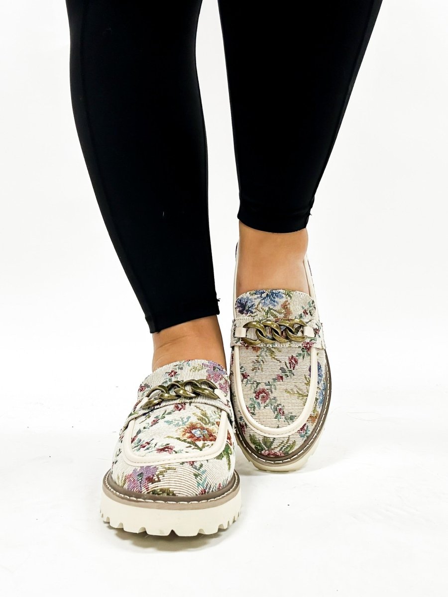 Corky's Sand Brocade Floral Literally Shoes FINAL SALE - Macoma Boutique303 Mules & Boots