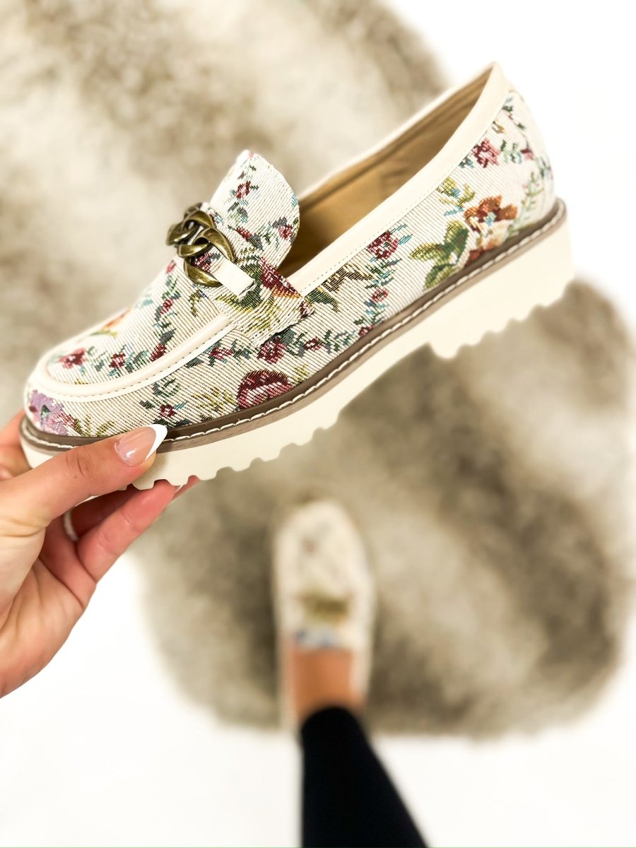 Corky's Sand Brocade Floral Literally Shoes FINAL SALE - Macoma Boutique303 Mules & Boots