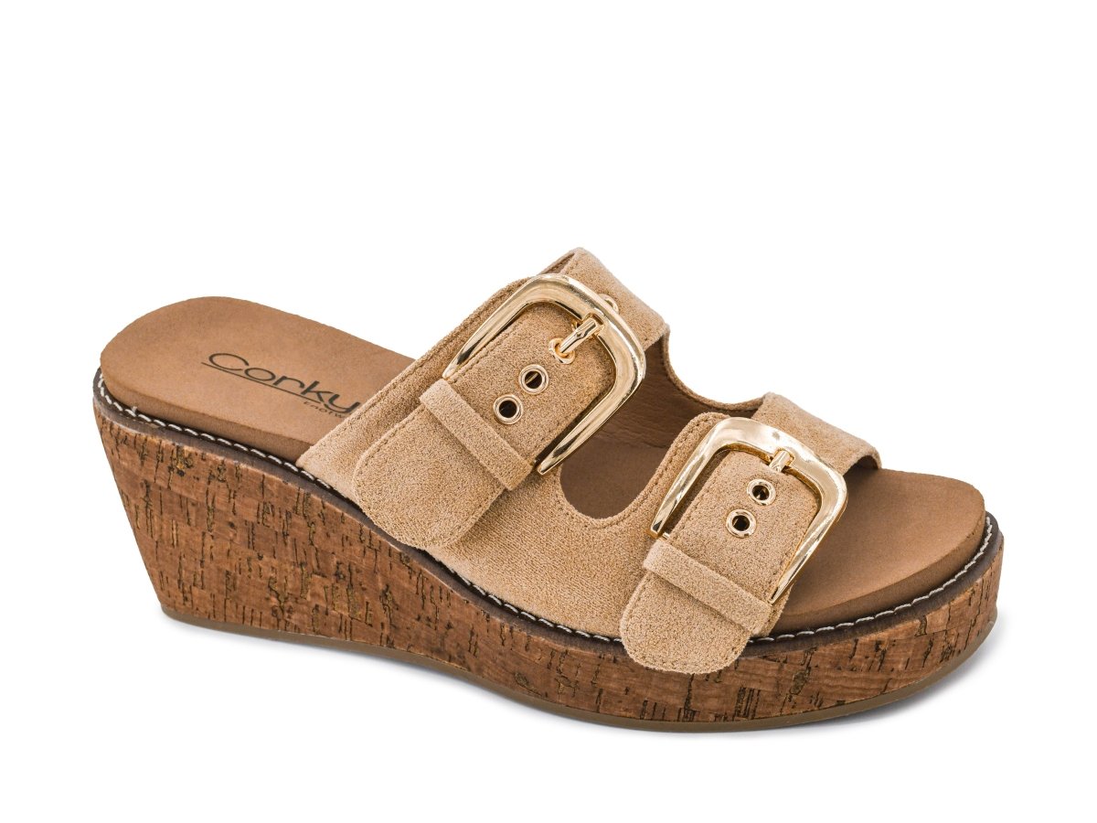 Corky's Sand Faux Suede Double Dare Wedges - Macoma Boutique302 Wedges & Heels