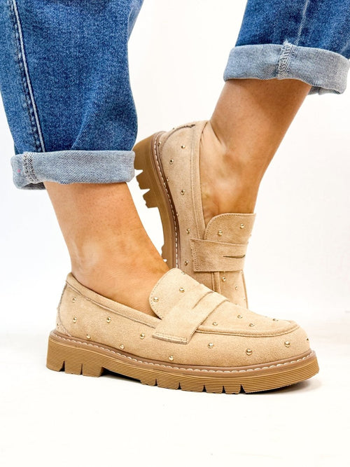 Corky's Sand Faux Suede Stud Muffin Shoes - Macoma Boutique305 Flats