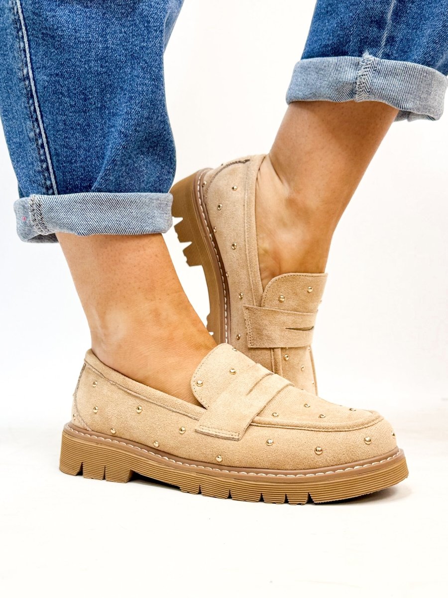 Corky's Sand Faux Suede Stud Muffin Shoes - Macoma Boutique305 Flats