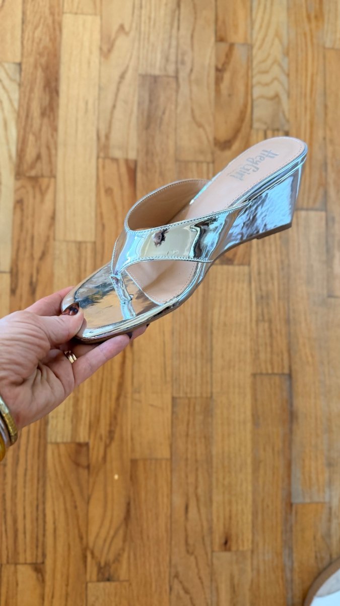 Corky's Silver Mirror Metallic Dock Party Sandals - Macoma Boutique302 Wedges & Heels