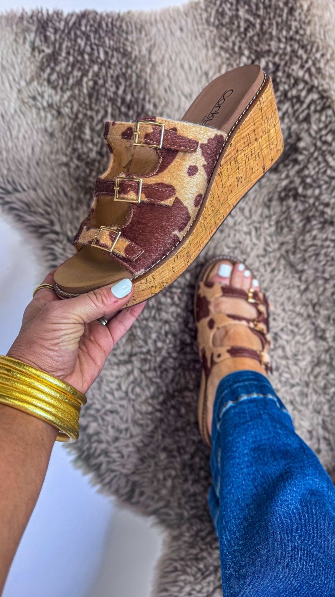 Corky's Tan Brown Cow Dont Mind Me Wedges - Macoma Boutique302 Wedges & Heels