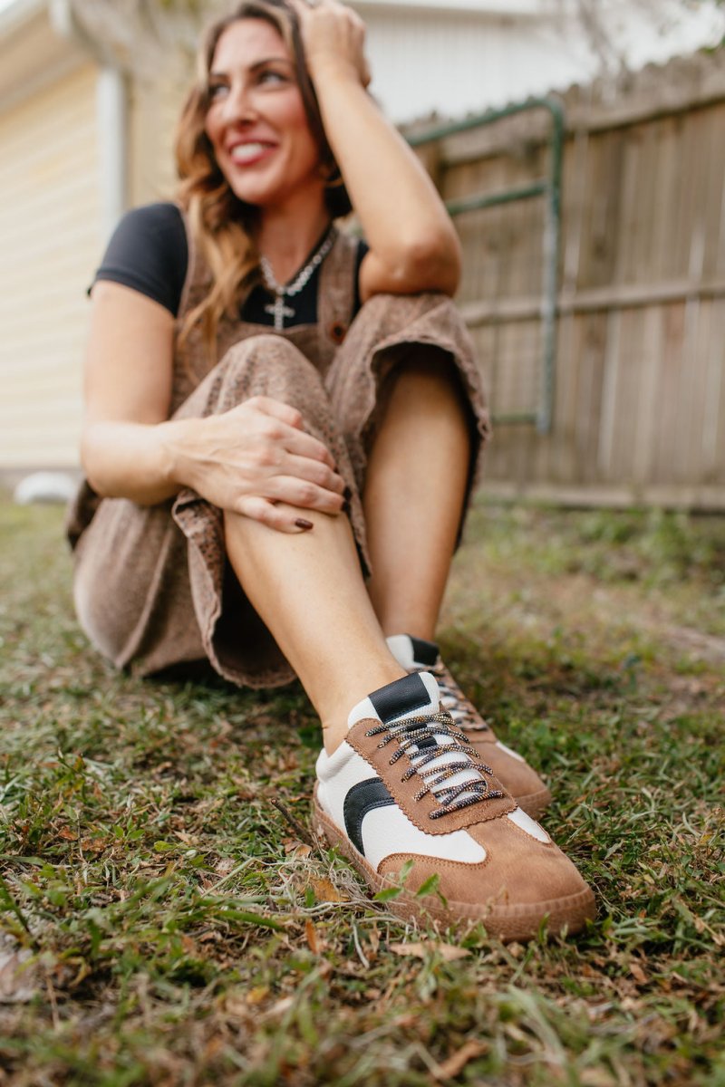 Corky's Tan Combo Spoiler Alert Sneakers with Sparkle Laces - Macoma Boutique301 Sneakers