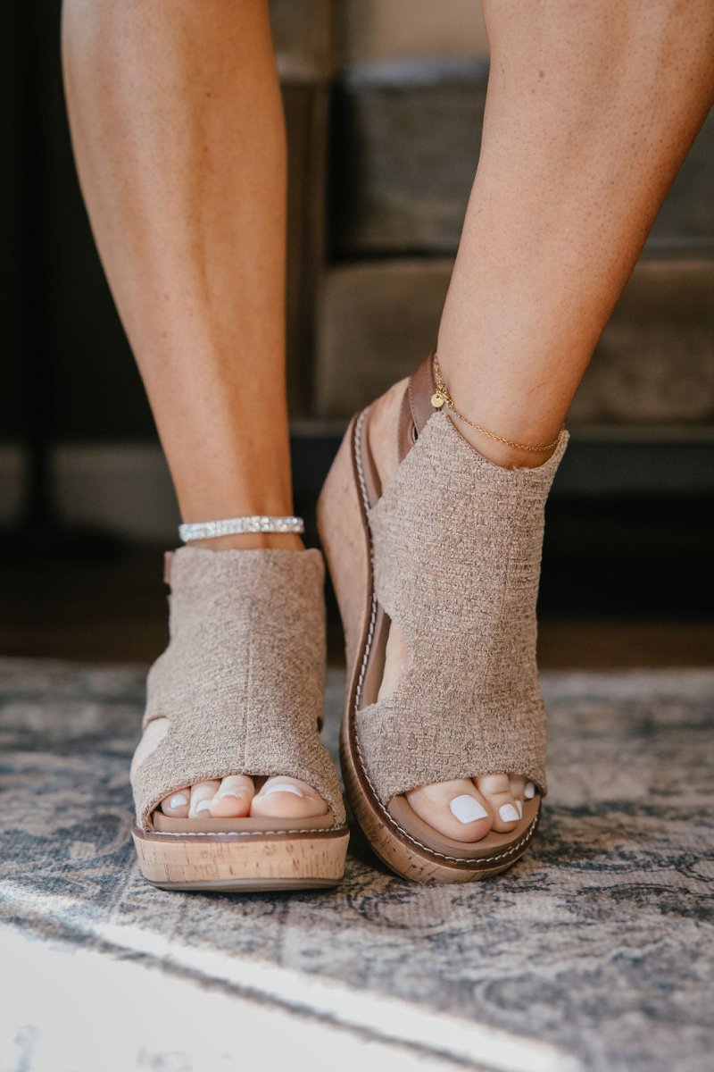 Corky's Tan Falling Hard Wedges - Macoma Boutique303 Mules & Boots