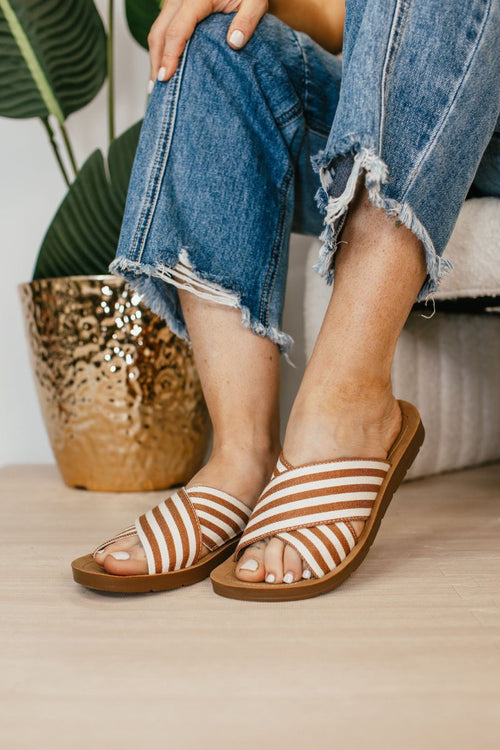 Corky's Tan Natural Stripe Dig It Sandals - FINAL SALE - Macoma Boutique304 Sandals