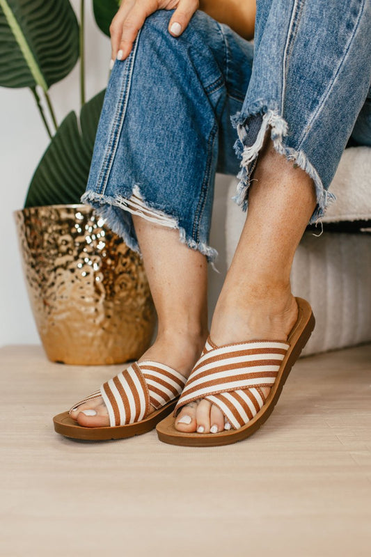 Corky's Tan Natural Stripe Dig It Sandals - FINAL SALE - Macoma Boutique304 Sandals