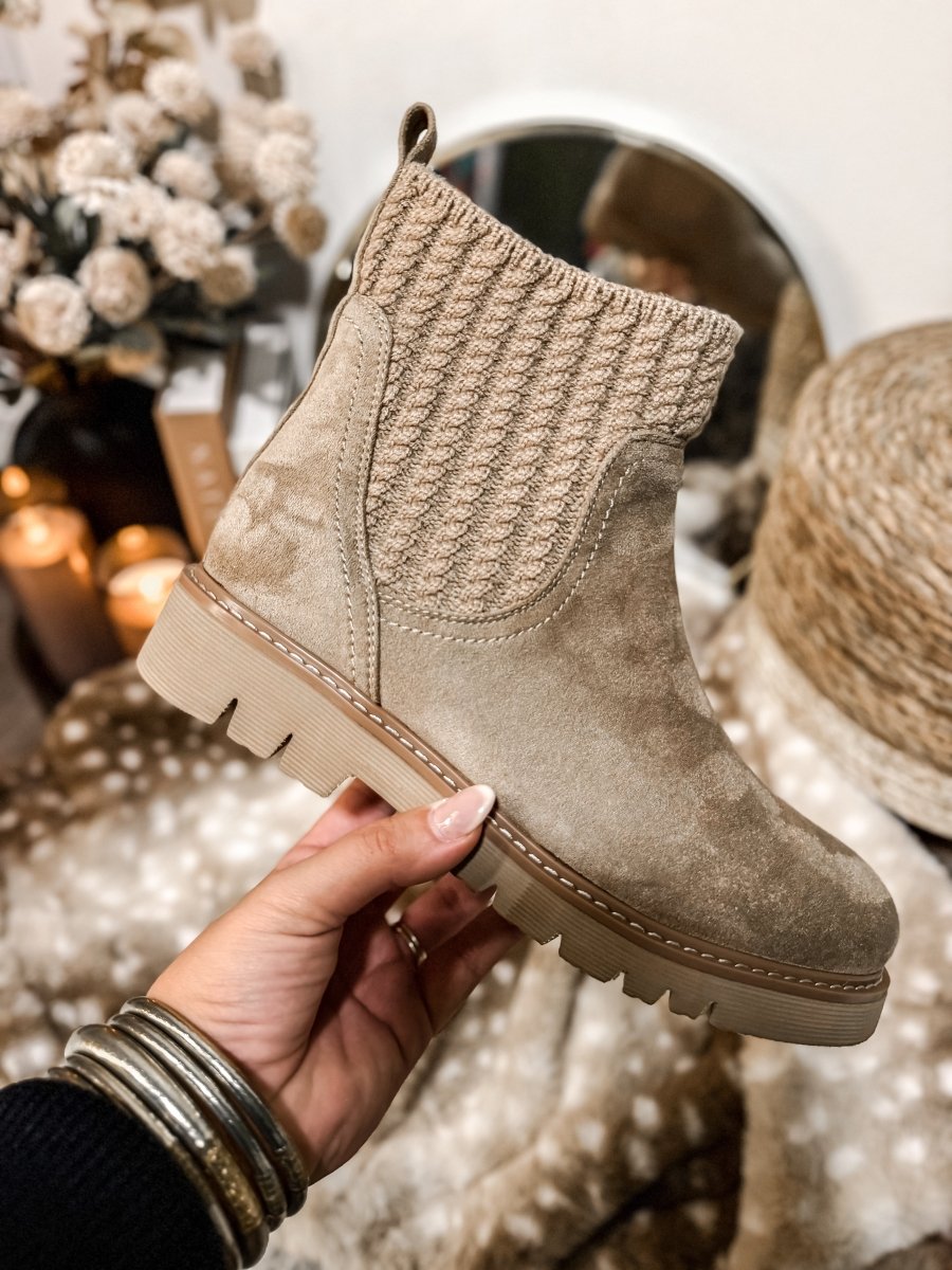 Corky's Taupe Faux Suede Keep Me Warm Boots - Macoma Boutique303 Mules & Boots