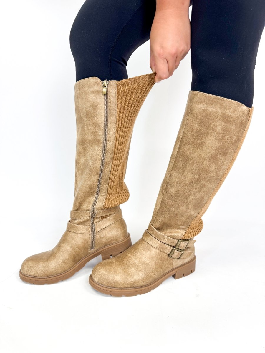 Corky's Taupe Hay Bale Wide Calf Friendly Boots - Macoma Boutique303 Mules & Boots