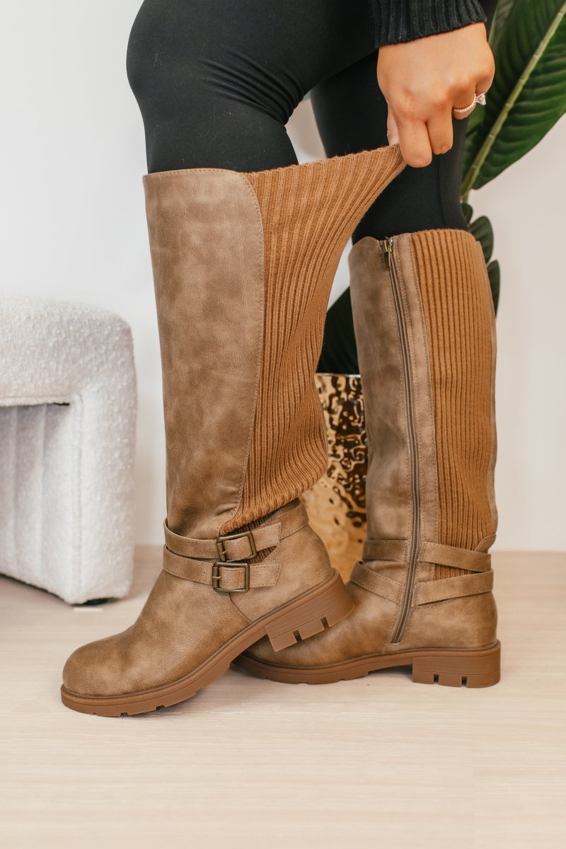 Corky's Taupe Hay Bale Wide Calf Friendly Boots - Macoma Boutique303 Mules & Boots