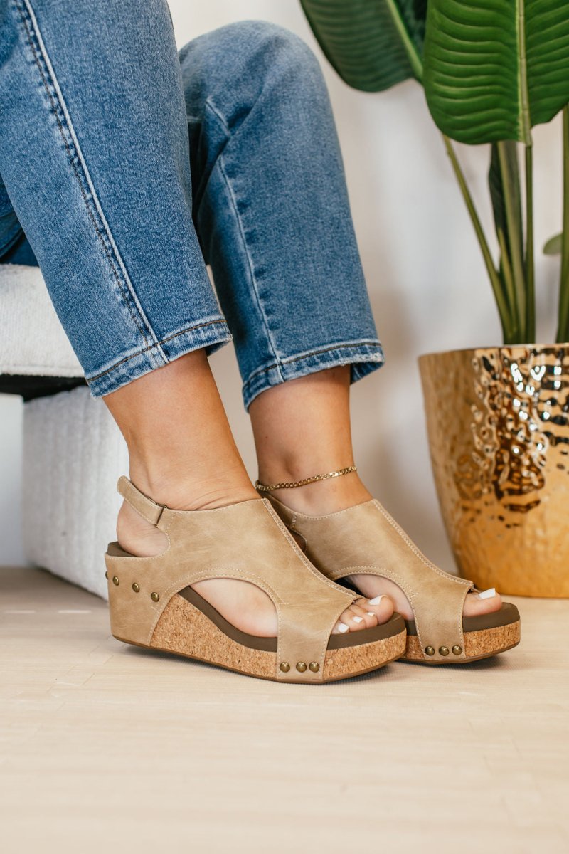 Corky's Taupe Smooth Carley Sandals - Macoma Boutique302 Wedges & Heels