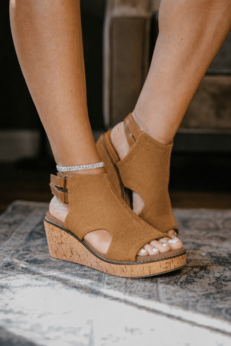 Corky's Tobacco Faux Suede Falling Hard Wedges - Macoma Boutique303 Mules & Boots