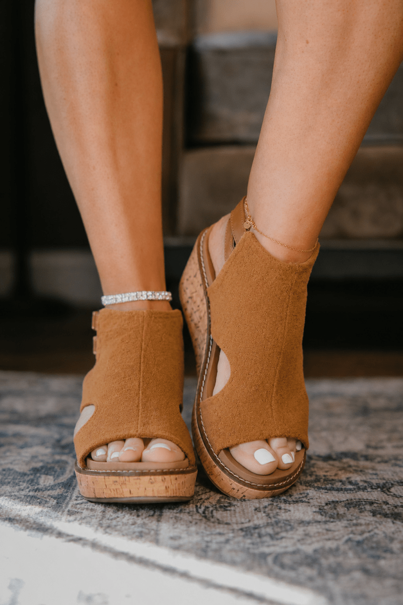 Corky's Tobacco Faux Suede Falling Hard Wedges - Macoma Boutique303 Mules & Boots